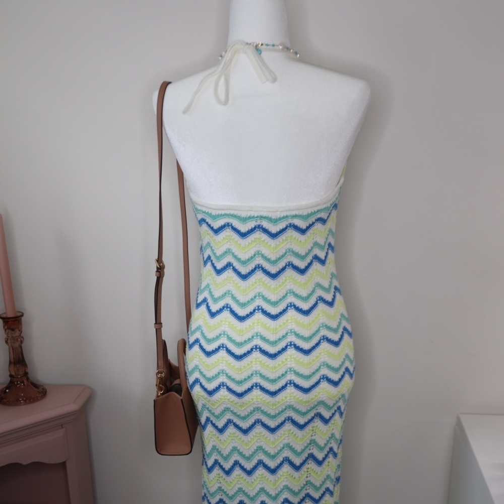 Crochet Zig Zag Halter MAXI Dress by Freshman 1996 Size MED - Picture 3 of 4